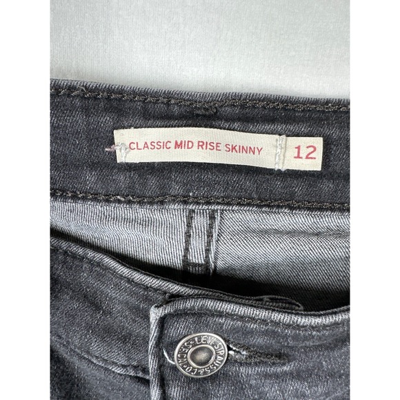 Levi's Classic Mid Rise Skinny Jeans Womens Sz 12 Black Faded Whiskers - Picture 3 of 10